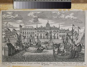 Plan de Gênes représentant le Pont Royal, le Nouveau Pont de Mercanzia et le Palais de Saint-Georges vu de la mer, c.1750 (gravure) - Friedrich Bernhard Werner
