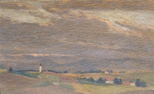 Paysage du soir avec clocher - Friedrich Hasslwander