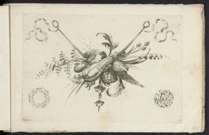 Feston avec fleurs, feuilles et fruits