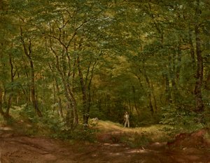 Promeneurs dans un paysage forestier
