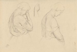 Deux figures féminines en demi-longueur et une étude de main - Friedrich Preller