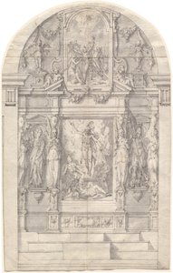 Un autel élaboré avec la Résurrection du Christ et le martyre de Saint André