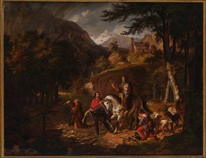La légende des Habsbourg : le comte Rudolf aide un prêtre à traverser un torrent