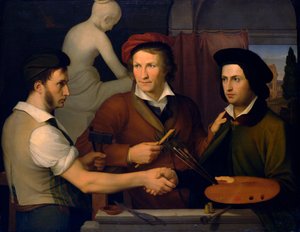 Autoportrait avec son frère Ridolfo et Bertel Thorvaldsen, 1815-1816