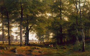 Paysage boisé avec un vacher