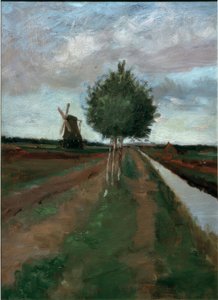 Moulin et route avec des bouleaux - Fritz Mackensen