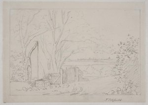Paysage avec puits à bascule au premier plan