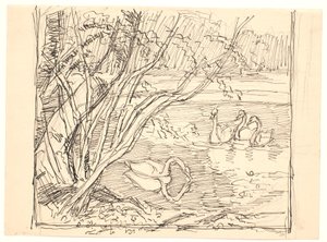 Un lac avec quatre cygnes - Fritz Syberg