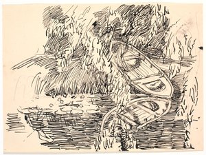 Un lac forestier avec deux barques - Fritz Syberg
