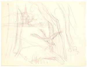 Paysage avec cygne décollant