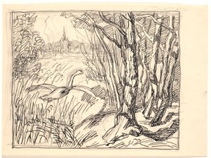 Paysage avec cygne décollant - Fritz Syberg