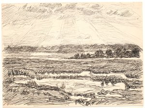 Paysage de la Moselle avec soleil bas - Fritz Syberg