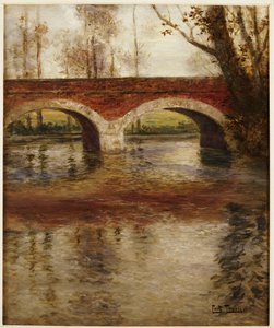 Paysage fluvial avec un pont