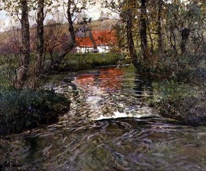 Bâtiment au bord de la rivière - Fritz Thaulow