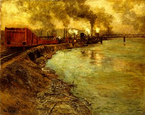 Train de marchandises au crépuscule - Frits Thaulow