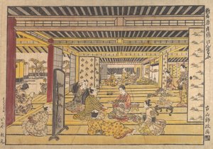 Un jeu de sumo à main dans le nouveau Yoshiwara, vers 1740