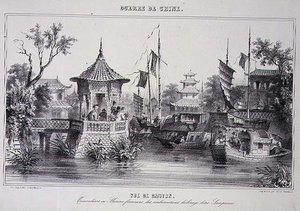 Vue de Canton, montrant des marins féminins dans leurs sampans, de 