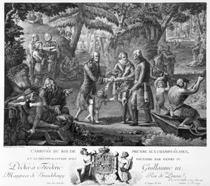 Henri IV (1553-1610) réconciliant Frédéric-Guillaume II (1744-97) et Voltaire (1694-1778) aux Champs Élysées, 2e moitié du 18e siècle
