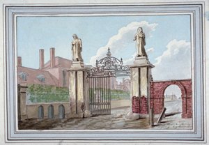 Entrée des hospices des merciers dans Pitfield Street, Shoreditch, Londres, vers 1830 - G Yates