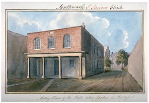 Vue de la maison de réunion des Quakers sur Redcross Street, Southwark, Londres, 1825