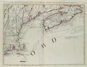Acadie, les Provinces de Sagadahoc et du Maine, New Hampshire, Rhode Island et partie du Massachusetts et du Connecticut, gravure de G. Zuliani tirée du Tome I du "Nouvel Atlas" publié à Venise en 1778 par Antonio Zatta, Collection Privée