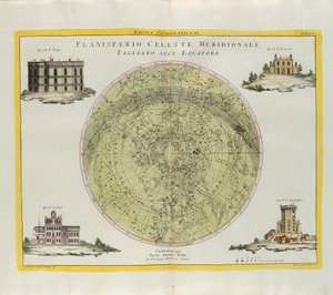 Planche cosmographique du planisphère céleste sud coupé à l