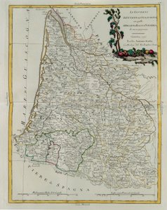 Les Gouvernances de Guyenne et de Gascogne avec celle de Béarn et de Basse-Navarre, gravure par G. Zuliani tirée du Tome I du Nouvel Atlas publié à Venise en 1776 par Antonio Zatta, Collection Privée