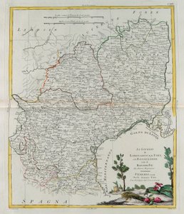 Les Gouvernances du Languedoc, Foix et Roussillon avec Rouergue, gravure par G. Zuliani tirée du Tome I du Nouvel Atlas publié à Venise en 1777 par Antonio Zatta, Collection Privée