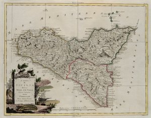 Île de Sicile, divisée en ses vallées, gravure de G. Zuliani tirée du Tome II du Nouvel Atlas publié à Venise en 1782 par Antonio Zatta, Collection Privée
