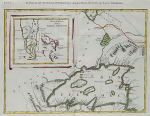 Terre des Indiens Ottawa et Kilistine autour du lac Supérieur et un supplément de la Floride orientale, gravure de G. Zuliani tirée du Tome I du "Nouvel Atlas" publié à Venise en 1778 par Antonio Zatta, Collection privée