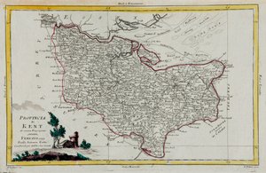 Province de Kent, gravure de G. Zuliani tirée du Tome I du "Nouvel Atlas" publié à Venise en 1779 par Antonio Zatta, Collection Privée