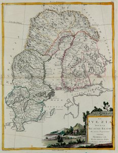 Suède divisée en ses royaumes, gravure de G. Zuliani tirée du Tome III du "Newest Atlas" publié à Venise en 1781 par Antonio Zatta, Collection Privée