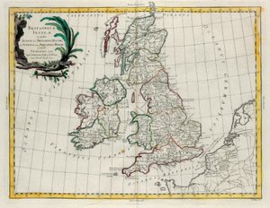 Les Îles Britanniques où se trouvent Albion ou Grande-Bretagne et Ivernia ou Petite-Bretagne, gravure de G. Zuliani tirée du Tome I du Nouvel Atlas publié à Venise en 1785 par Antonio Zatta - G. Zuliani