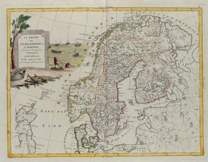 Les royaumes de Suède, Danemark et Norvège, gravure de G. Zuliani tirée du Tome III du "Nouvel Atlas" publié à Venise en 1781 par Antonio Zatta, Collection privée
