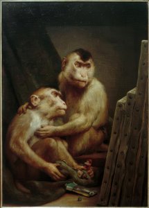 Singes regardant des peintures