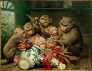 Botaniste (Singe avec un vase de fleurs)