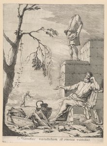 Philosophe en deuil entouré de symboles de vanité