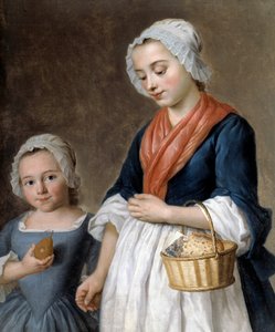 Petite fille conduisant en classe Une mère tenant le goût de sa petite fille dans un panier (détail) - Gabriel Gresly