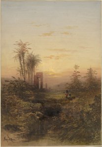 Coucher de soleil dans un paysage oriental