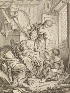 Planche 1 : Jeune femme nourrissant son nourrisson, du Premier Livre de Sujets et Pastorales