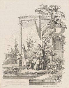 Femme assise avec enfants et serviteurs - Gabriel Huquier