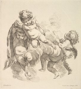 Trois Enfants Parmi les Nuages Portant une Draperie, 1738-45 - Gabriel Huquier