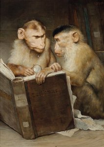 Les savants (Deux singes tenant un livre ouvert)