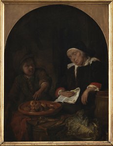 Une femme vendant des fruits et des harengs