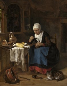Vieille femme mangeant du porridge