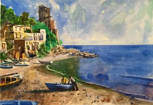 Bateaux à quai, 2024 (aquarelle sur papier) - Gabriel Palma