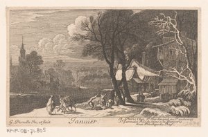 Gravure avec paysage en janvier
