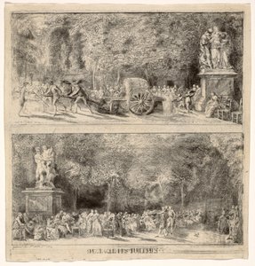Scènes des Tuileries : Les chaises et la charrette à eau, 1760, retouché 1763 - Gabriel de Saint Aubin