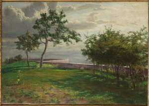 Vue avec des arbres et un petit mur
