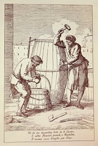 Tonneliers au travail, gravure de Gaetano Gherardo Zompini, Les arts de la vie quotidienne dans la ville de Venise, Italie - Gaetano Zompini